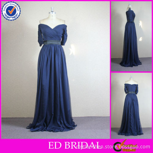 CR16 Sexy Off The Shoulder Navy Blue Chiffon Made To Measure Dresses From China